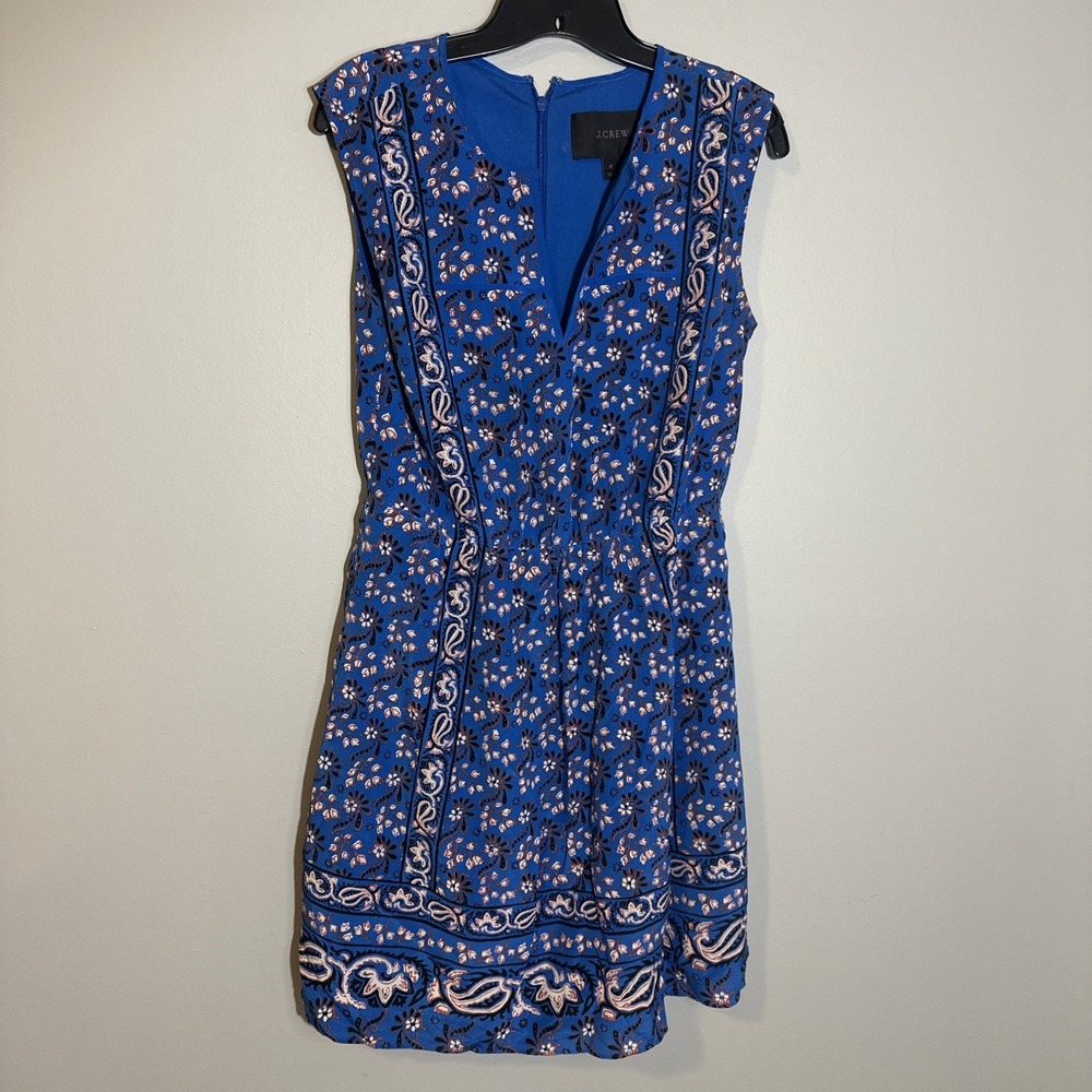 J Crew Sleeveless Blue Paisley Floral Print Dress Women's‎ Size 6  100% Silk